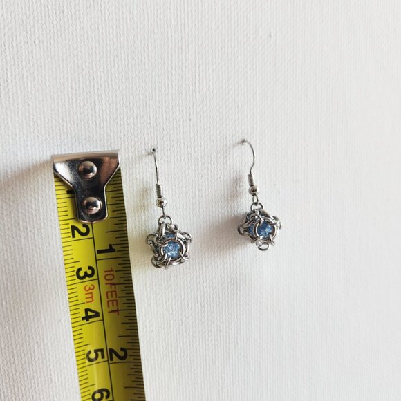 Classic & elegant fairy icy blue quartz caged pearl silver ball earrings - Picture 6 of 8
